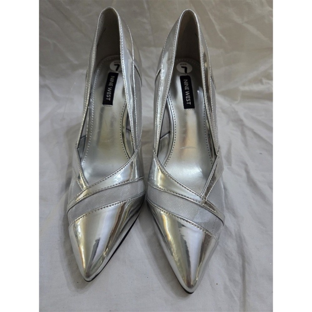 Nine West Silver Pointed Toe Crisscross Pumps